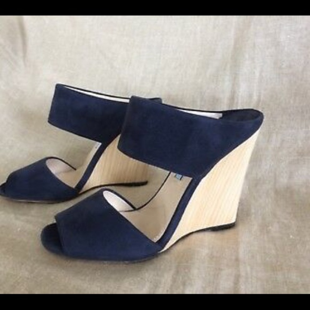 Prada Sandals Blue Suede Wedge Heel Slide 5.5